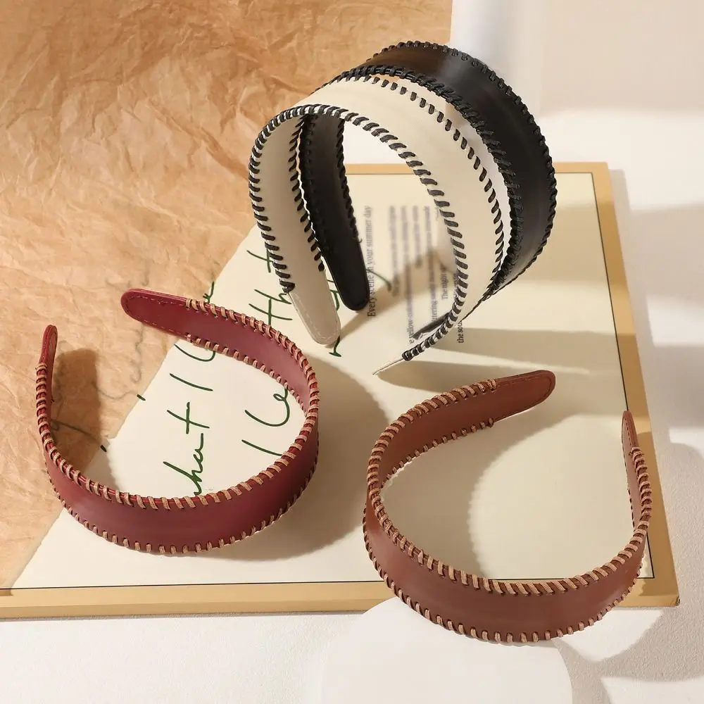 

Exquisite Solid Color Leather Headband Non-Slip Korean Style Women Hair Hoop Headwear Coffee Wide Edge Hairband Women