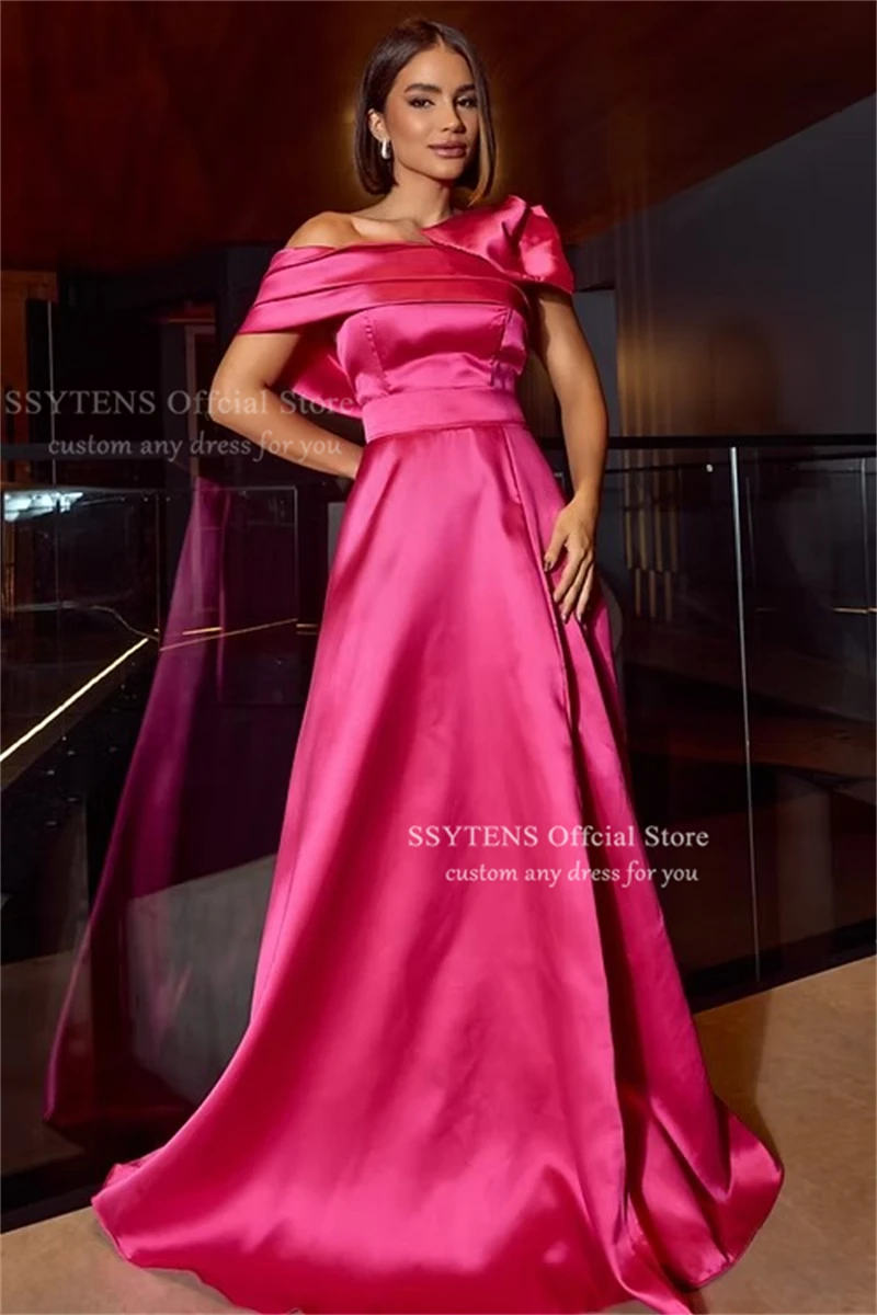 SSYTENS ピンクサテン A ラインイブニングドレスオフショルダーセレブフォーマルガウン女性エレガントなウエディングドレスパーティードレスカスタマイズ