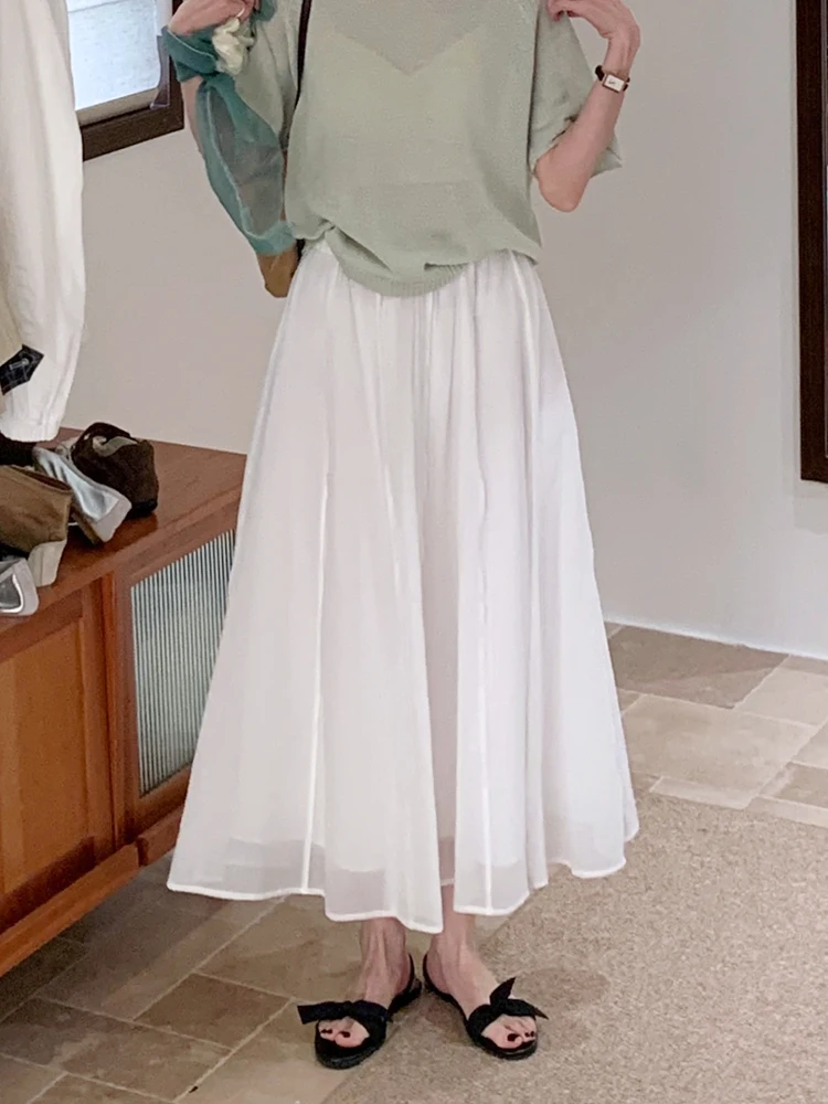 

Юбка BRIVIN в корейском стиле с завышенной талией, А-силуэт, для женщин, лето 2025, новый дизайн, универсальная, белая, однотонная, для повседневной носки