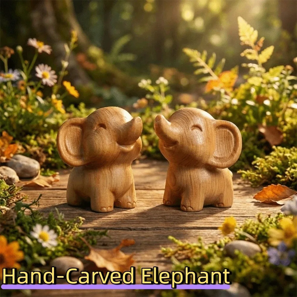 Intricately Carved Hand-Carved Elephant Mini Solid Wood Elephant Figurines Cute Decorative Wooden Elephant Statues Office