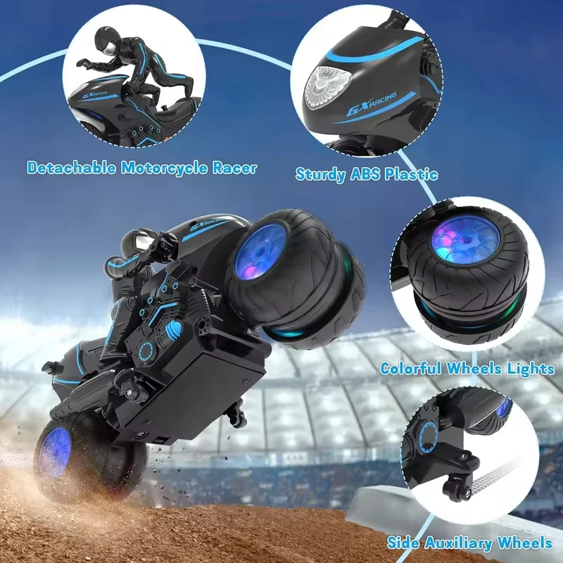 Remote Control Motorcycle With RGB Wheel Lights 360 Degree Rotation Drift RC Dirt Bike Toy For Boys 4-12 Years Kids