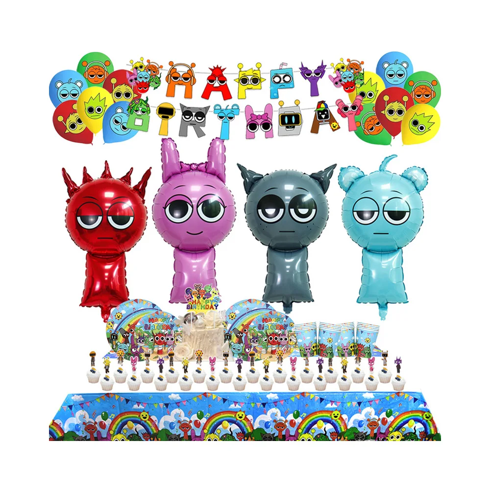 Incredibox Sprunki décoration de fête d'anniversaire ballon en aluminium en Latex pour fournitures d'événements pour enfants toile de fond de vaisselle jetable