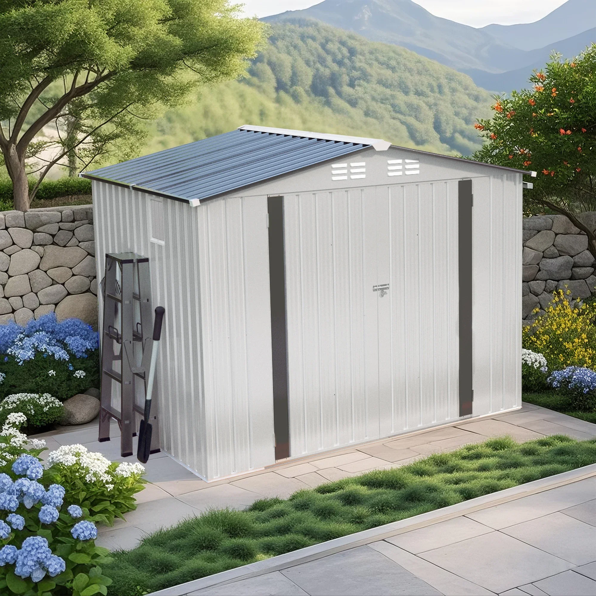 2026 Outdoor Waterproof Tool Storage Sheds, Weather Resistant Tool Storage House Shed for Garden, Backyard,White