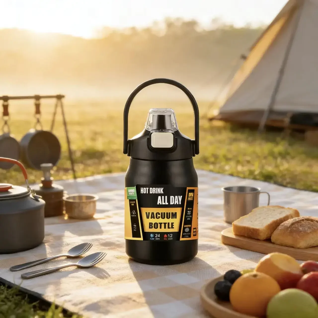 Chubby Food‑Grade 304 Stainless Steel Tumbler Anti‑Corrosion Cup Portable Handle Drinkware for Travel Camping Outdoor Use