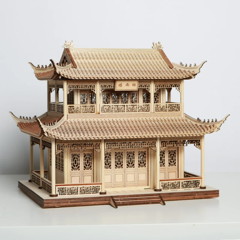 Zen octagonal pavilion wooden ancient building pavilion decoration, living room entrance TV cabinet soft decoration