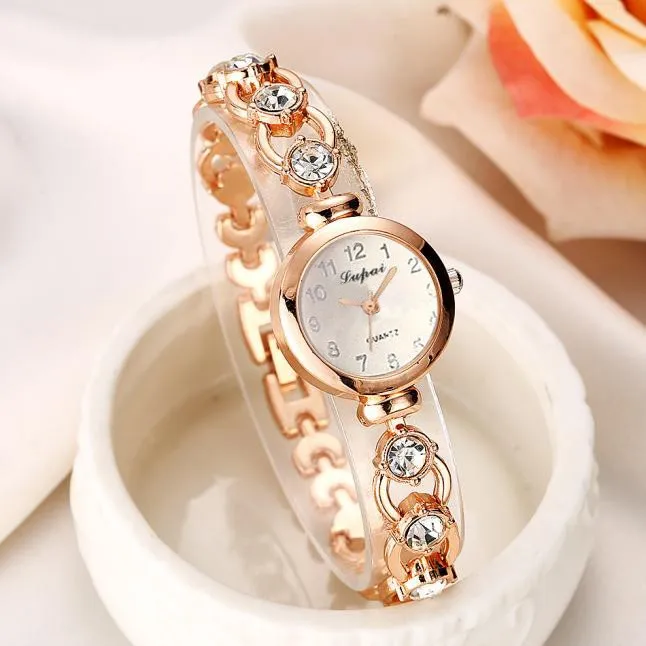 Fashion Women Luxury Quartz Watch Rhinestone Bracelet Ladies Round Dial Wristwatch Reloj Mujer Holiday Gift for Girl