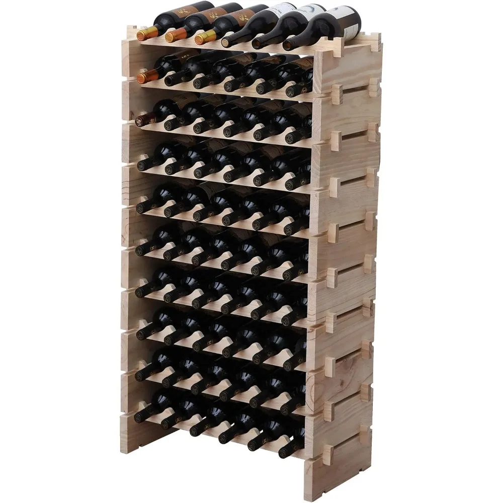 Wine Rack Solid Wood Stackable Storage Wooden Wine Rack Wine Cabinet (60 Bottles, Natural Color)