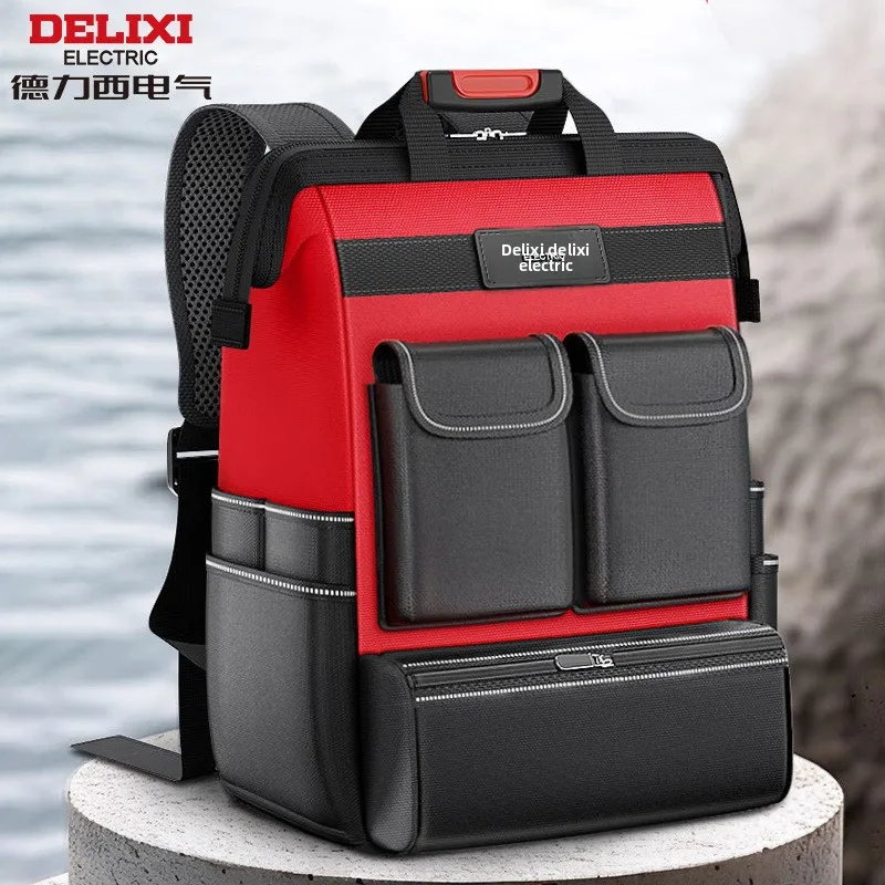 DELIXI Electrician Tool Backpack Heavy Duty Canvas Shoulder Bag Multifunction Repair Storage Organizer Portable Tool Bag Kit