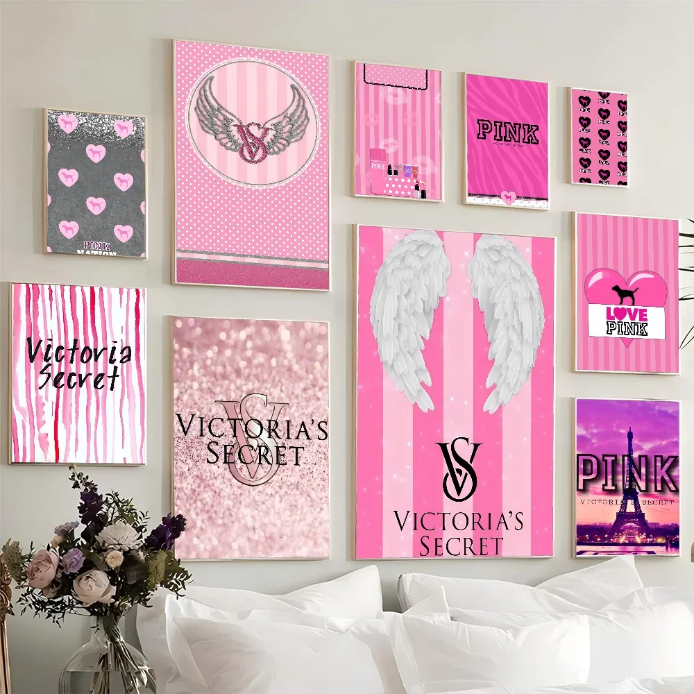 1PC Pink V-Victorias Luxury S-Secret Movie Sticky Poster Retro Kraft Paper Sticker DIY Room Bar Cafe Aesthetic Art Wall Painting