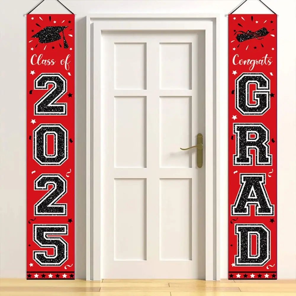 Red Graduation Porch Sign Banner Class of 2025 Celebrate Graduation Photography Backdrop Congrats Grad Polyester