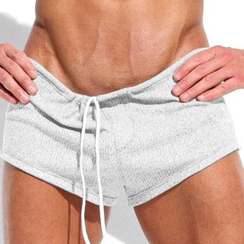 Summer Men's Soft and Comfortable Shorts , Men's Lace-up Elastic Pure Cotton Shorts , Sexy Mini Casual Sports and Fitness Pants