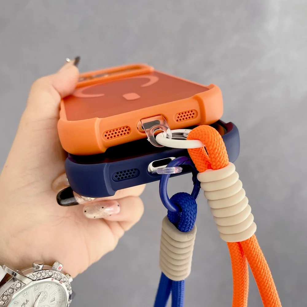 17 ProMax شريط للرسغ الحبل المغناطيسي آيفون 12 13 14 15 16 برو ماكس زائد 17 الهواء أربعة ركن وسادة هوائية غطاء ل Magsafe