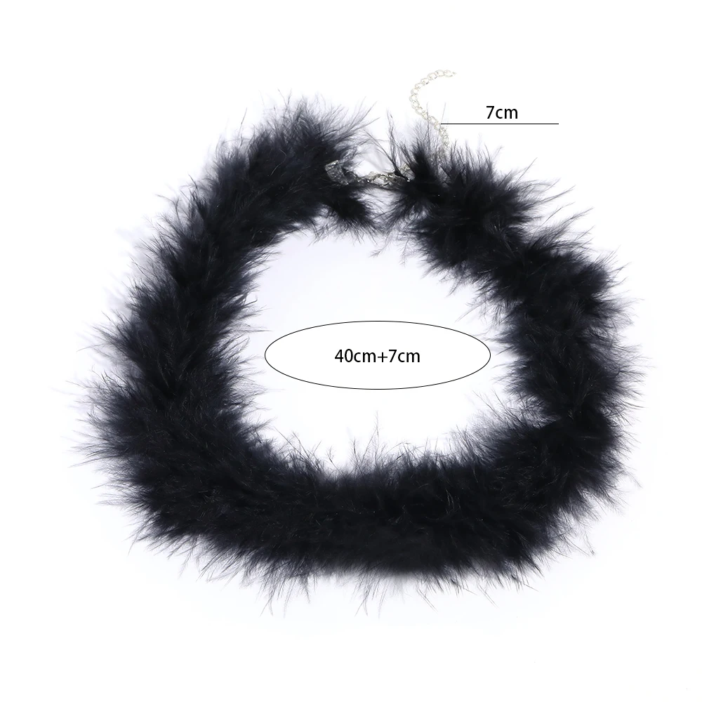 Sexy  Fur Choker Necklace  Romantic Fluffy Feathers Clavicle Chain Necklace for Women Adjustable Ribbon Jewelry Y2K Accessories