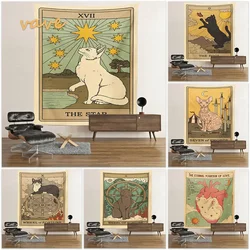 Gatto Tarocchi Carta Arazzo Appeso a parete Boho Hippie Sole Luna Stella Tessuto di stoffa Grande Arazzo Estetico Interno Dormitorio Arredamento camera da letto