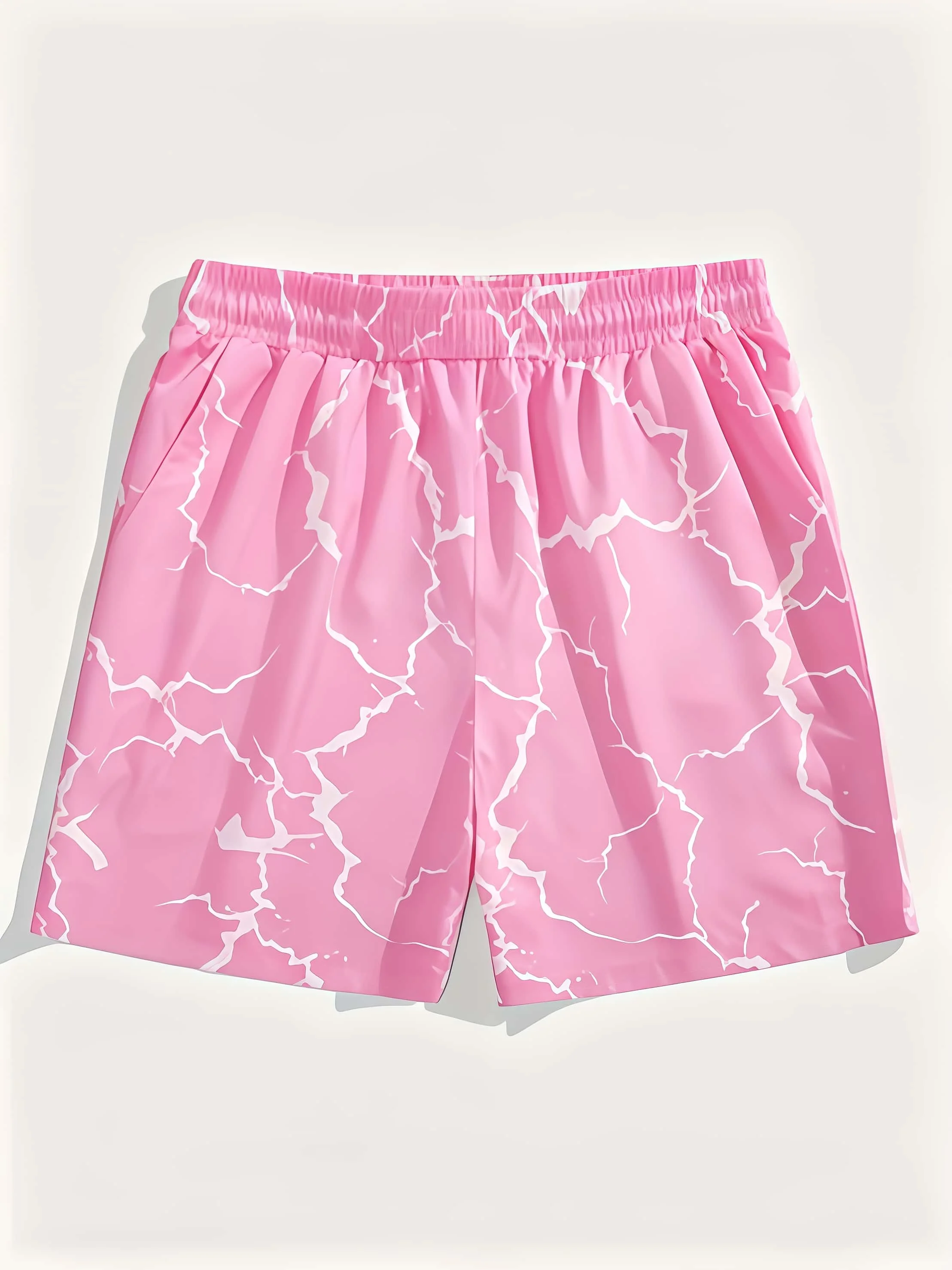 2026 New Summer Pink Crack 3D Printed Men's Beach Shorts Lightweight Quick Drying Home Vacation Leisure Sports Pants