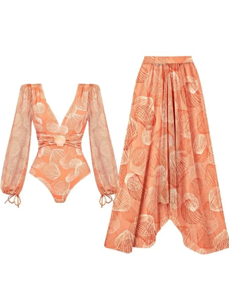 レトロマッチングプリントワンピース水着セクシーなビーチ水着ファッションストラップカバーアップブラウス先行販売新 2025 ビキニセット