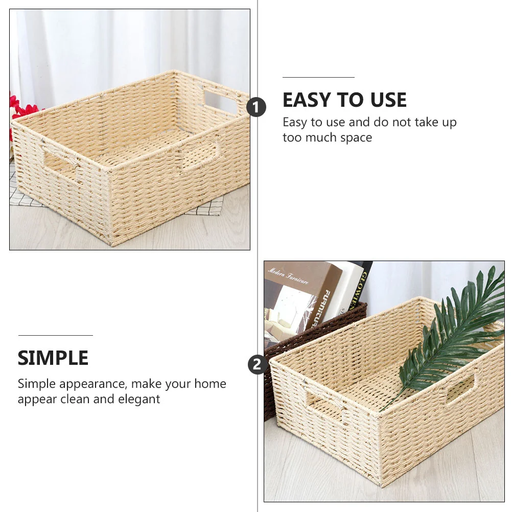 Basket Storage Woven Baskets Sundries Seagrass Organizer Wicker Table Home Hamper Hand Willow Holder Square Desktop Rattan Bin