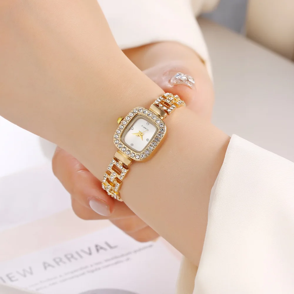 

Luxury Women's Diamond Square Watch Elegant Quartz Bracelet Watch Fashion Gold Stainless Steel Dress Watch High-End Gift