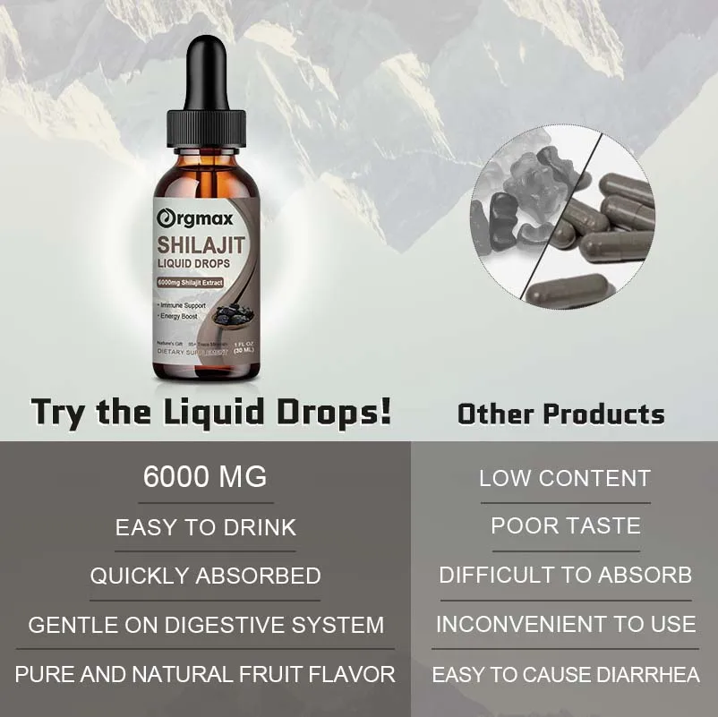 Shilajit Liquid Drops - Immune Support , Energy Boost, Detox Cleanse, Anti-Aging & Wellness- Trace Mineral & Fulvic Acid Complex