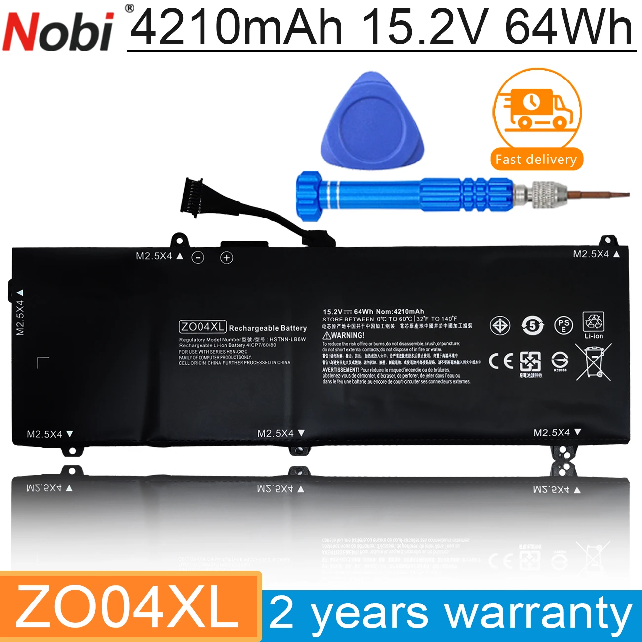 

Nobi 15.2V 64Wh ZO04XL Laptop Battery For HP ZBook Studio G3 G4 808396-421 808450-001 HSTNN-CS8C HSTNN-C88C HSTNN-LB6W Z004XL