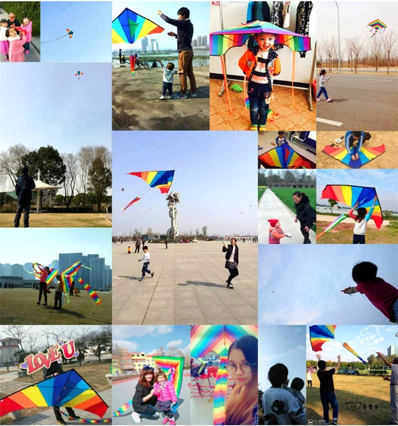 free shipping 180cm rainbow kite flying toys outdoor fun large delta kites windsocks kite string reel for adults kites factory