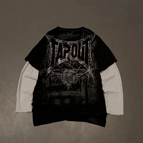 Camiseta Tapout de manga larga de gran tamaño Y2K, ropa informal gótica de Hip Hop, camiseta Unisex para parejas, moda informal de verano, cuello redondo, corte holgado