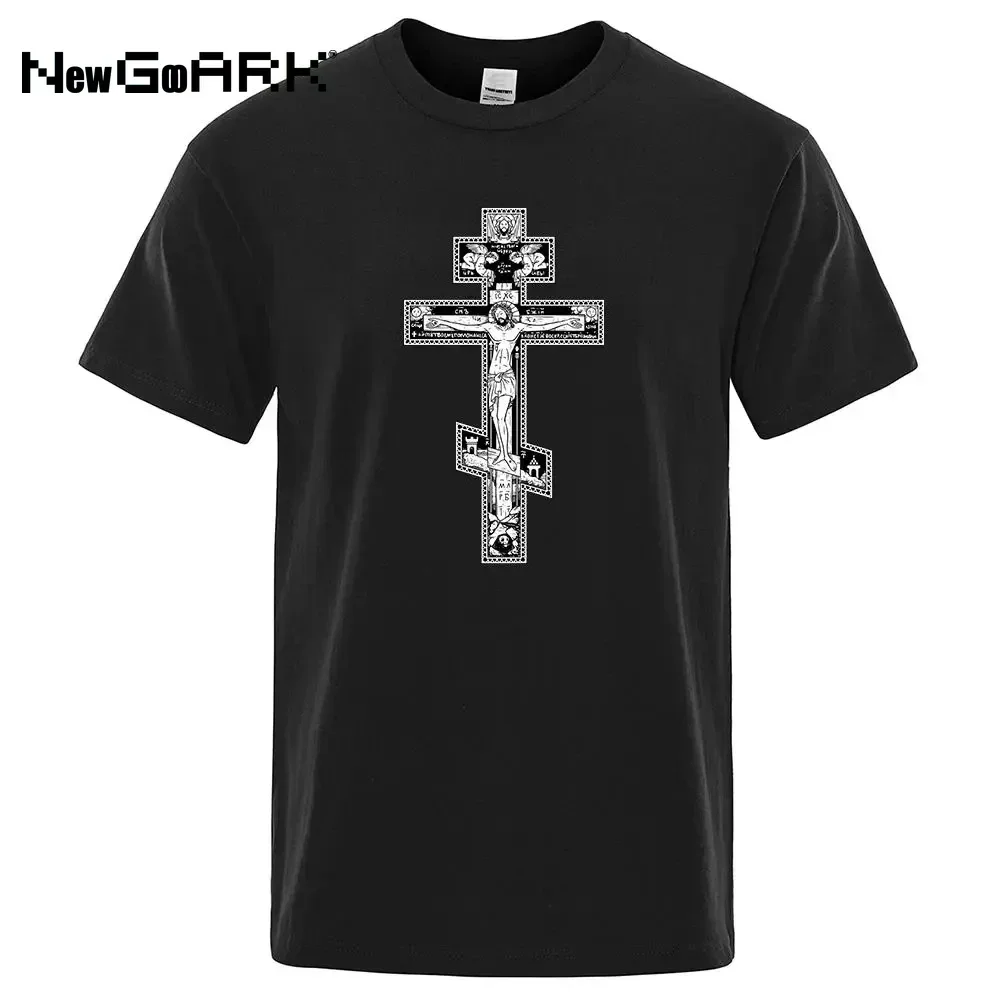 

Gothic Dark Style Orthodox Cross Jesus Little Angel Male Clothing Fashion Cotton Loose Tshirt Pattern graphic t shirts