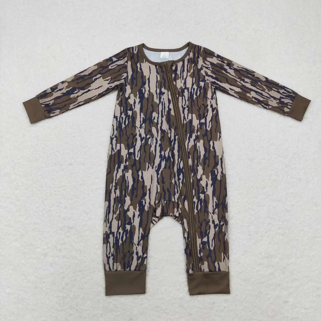 RTS Infant Boutique Wholesale Clothing Baby Boys Camouflage Zipper Bamboo Rompers Autumn Fall Winter Smile Sleepers