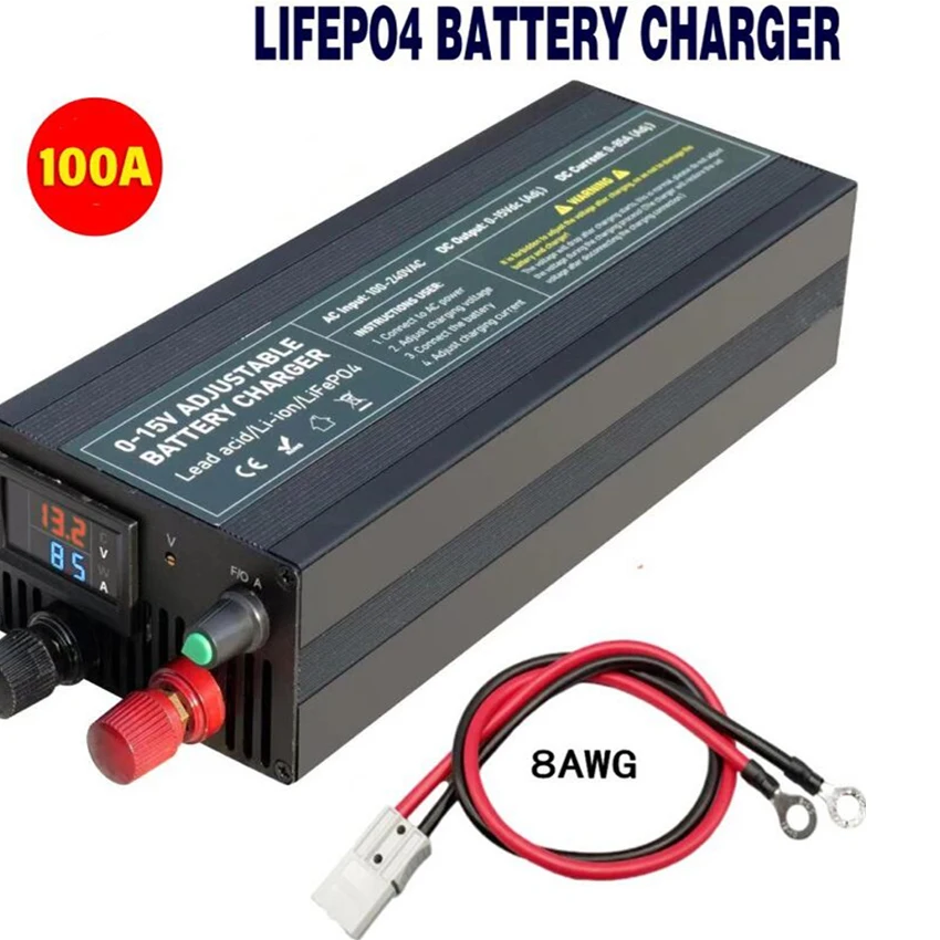 12V Lithium Battery Intelligent Charger 60A 85a Voltage Adjustable 14.6V 100A Lithium Iron Phosphate Battery Adapter