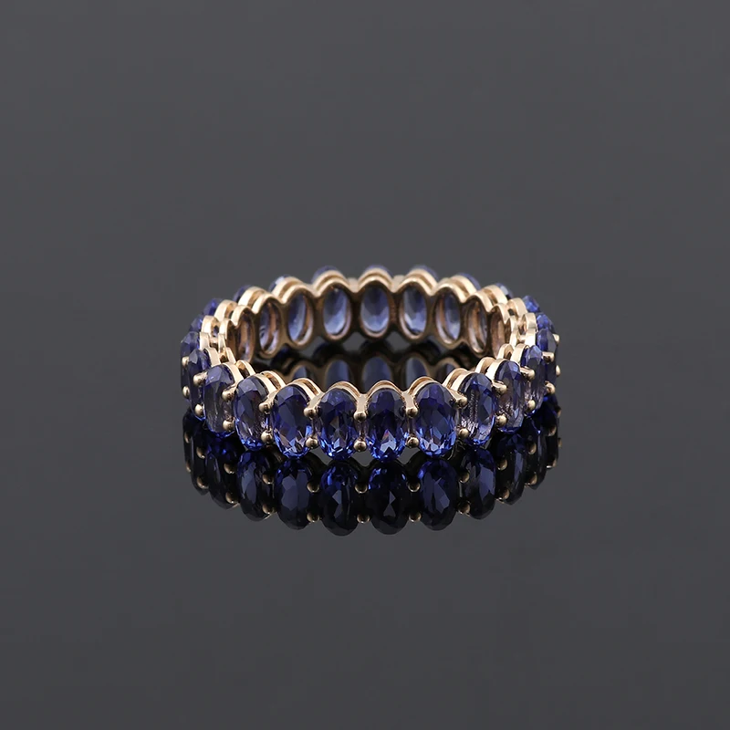 

Provence 18K/14K/10K Solid Gold Full Oval Cut Lab Grown Royal Blue Stackable Ring For Woman Customized Gift