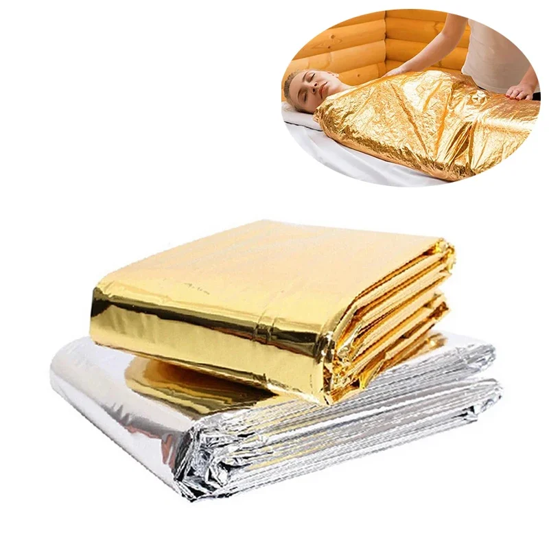 

5 Pcs Thermal Foil Sauna Blanket For Detox Weight Loss,Far Infrared Therapy Retains UpTo 97% Of Body Heat Survival Mylar Blanket