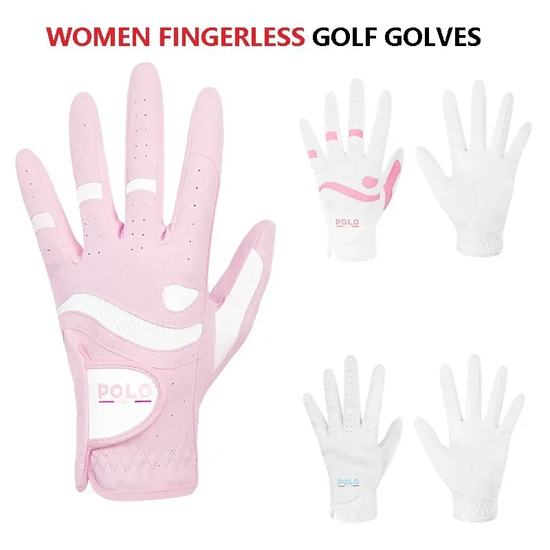 1 Pair Women Breathable Left Right Hand Golf Gloves Ladies PU Leather Skidproof Mittens Hook and Loop Anti-sweat Golf Gloves