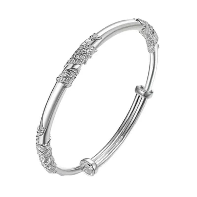 Leaf Carved Women\'s Bangles Adjustable Silver Color Metal Female Bracelets Vintage Hand Accessories Pulseiras Pulseira Feminin