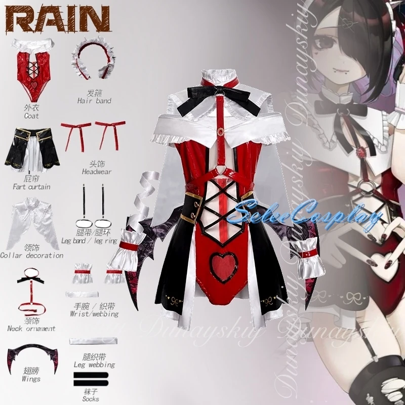 

NEEDY GIRL OVERDOSE Game Rain Ame Superchat Demon Angel Chan Косплей Волшебная девочка Красное, черное платье Полный костюм