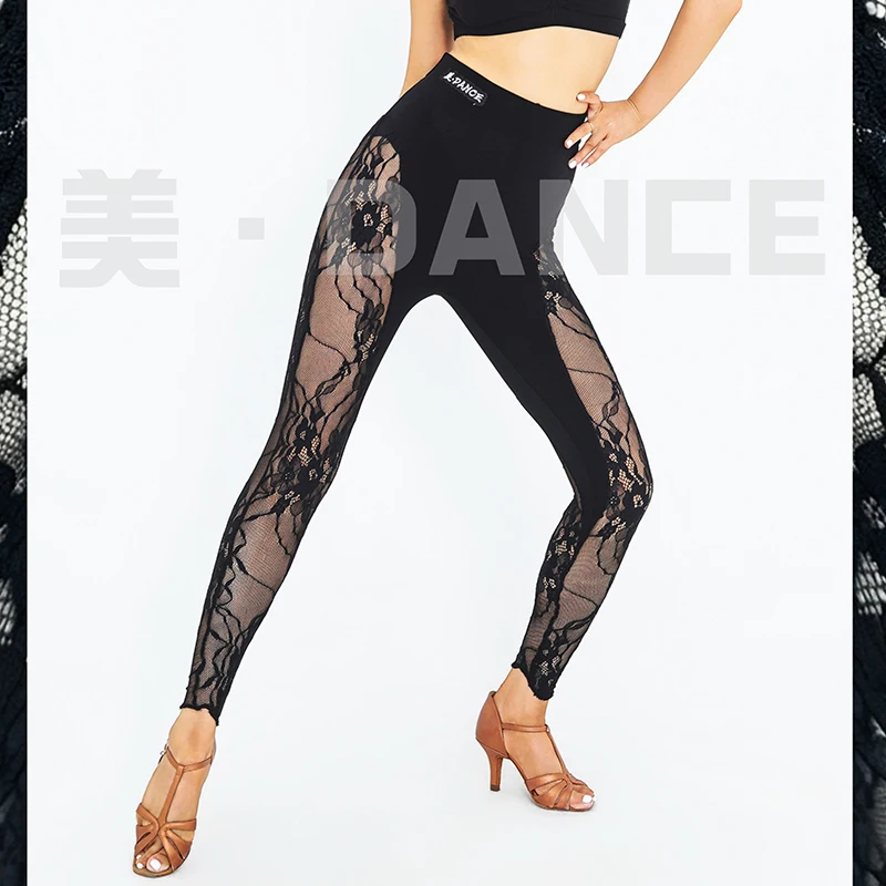 Black Lace Latin Dance Pants Women Chacha Rumba Samba Dancing Practice Clothes Sexy Tights Adult Latin Dance Costume  DNV27921