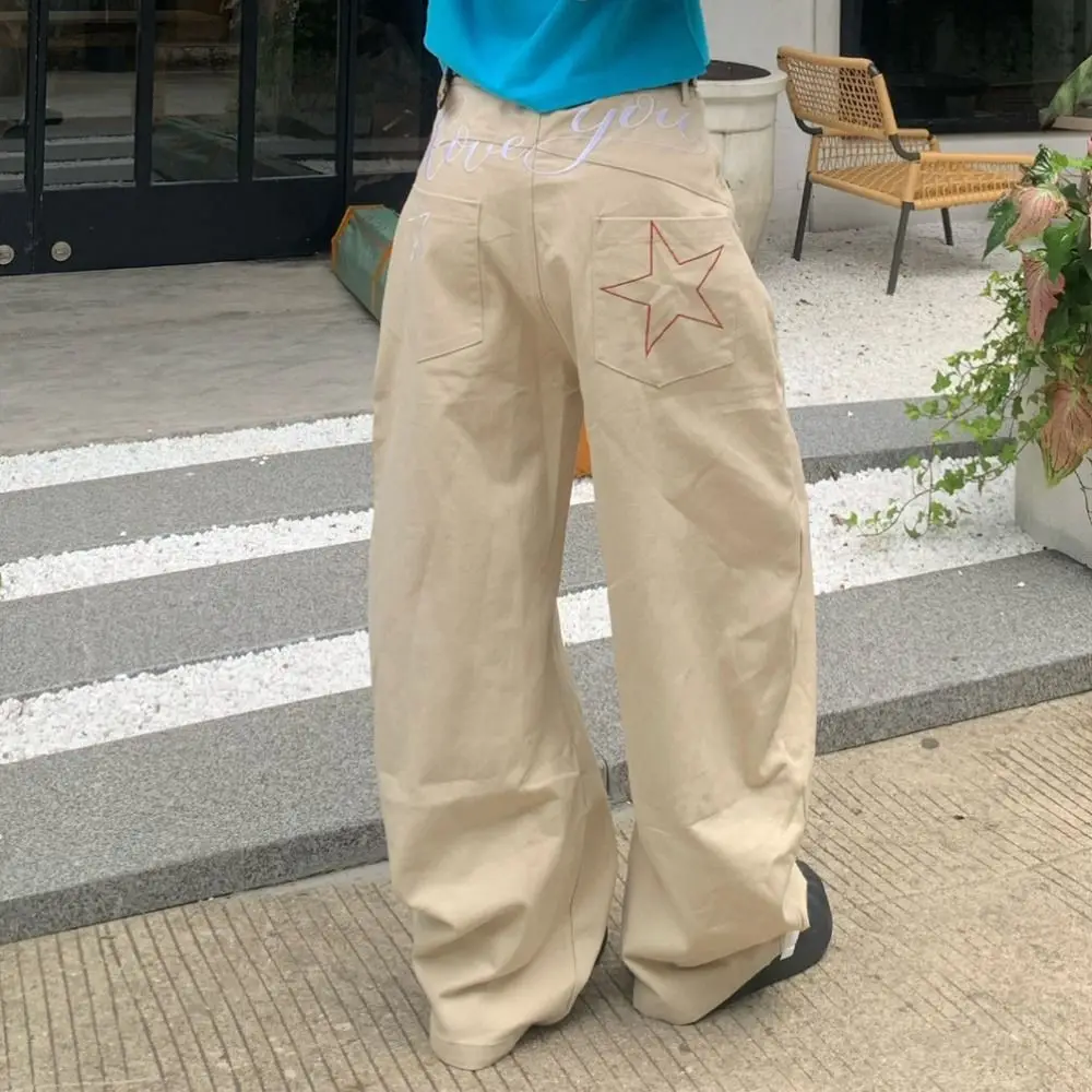 

Fashion High Waist Denim Jeans Baggy Loose Cowboy Pants Retro Wide Leg Star Jeans Women Y2k Girls