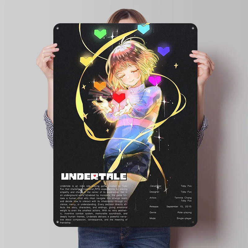 Undertale Frisk With Souls Tinplate Poster Custom Wall Art Vintage Metal Signs Retro Tin Plaque for Home and Decoration Gaming