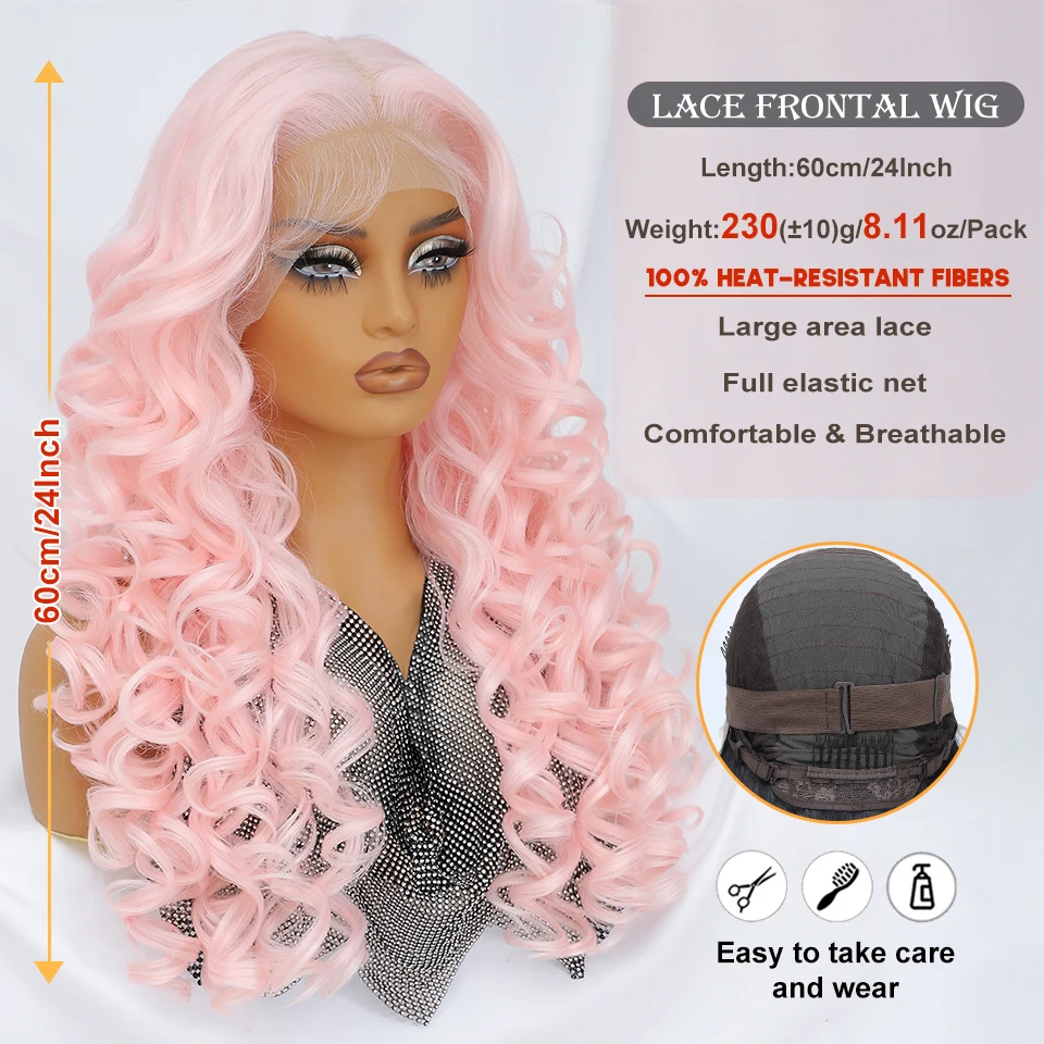 Peluca Frontal de encaje rosa para mujer, pelucas de encaje sintético con pelo de bebé, pelucas frontales de encaje Latisha de 24 pulgadas, pelucas de encaje rubio para mujer Afro