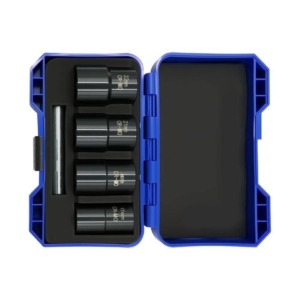 Nut Extractor Socket Set for 4 Sizes Plus Ejector Pin MO Construction for Damaged Rusty Bolts 17 19 21 22mm 1/2 Drive