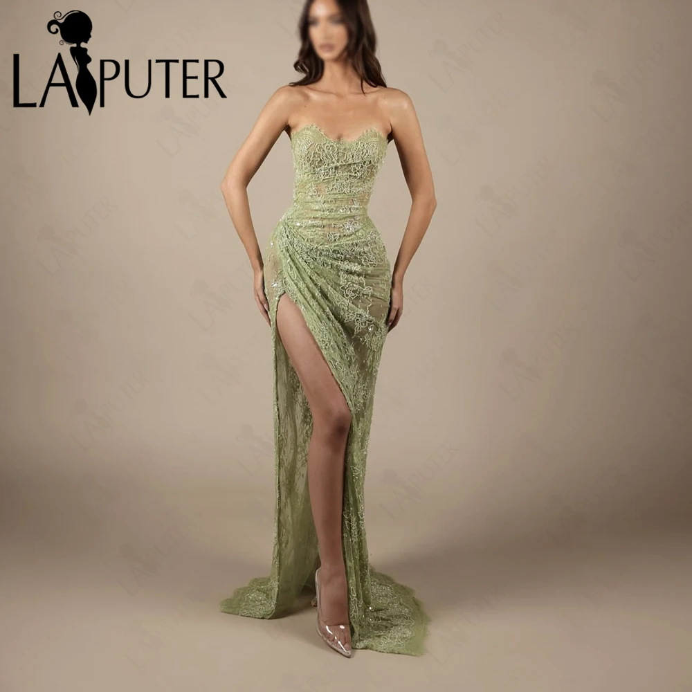 

Зеленые кружевные вечерние платья-русалки с бисером, изысканное зеленое кружевное платье для выпускного вечера, элегантные женские вечерние платья с драпировкой