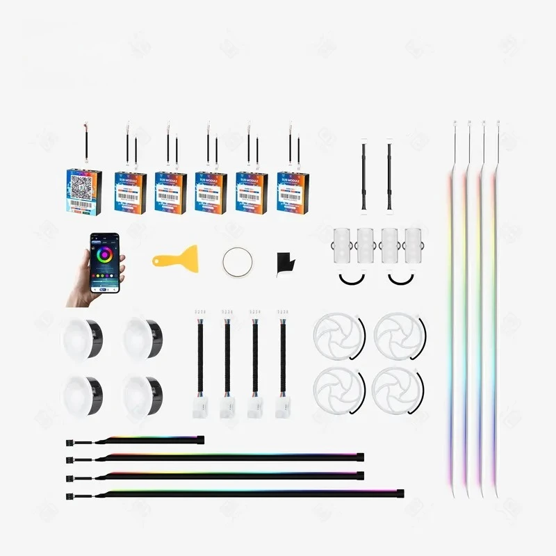 【CHIMU HOME】 K6 Smart Car Interior Ambient Lighting Kit Chrome LED Strip 265 Colors Symphony Music Sensor App 12V
