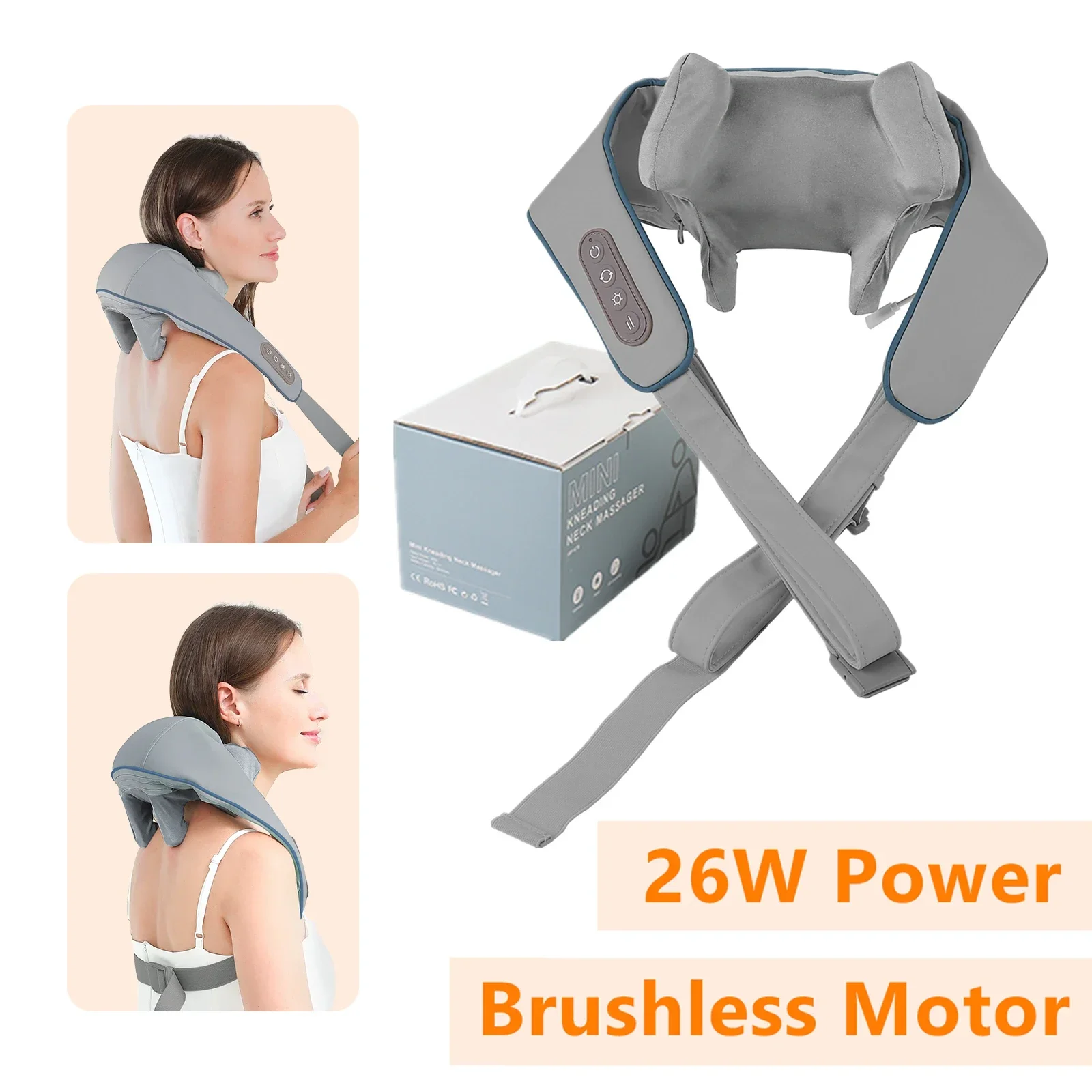 Foreverlily 26W Neck and Shoulder Massager, Wireless Kneading Massage Shawl for Back & Trapezius Muscle Relief