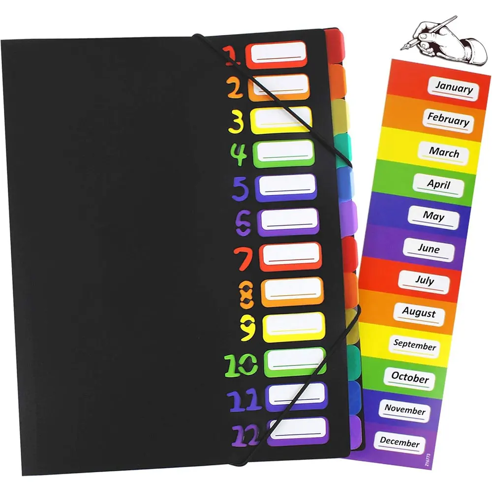A4 Expandable File Folder with 12 Compartments and 24 Pockets, for Organizing and Storing Documents and Office Supplies.