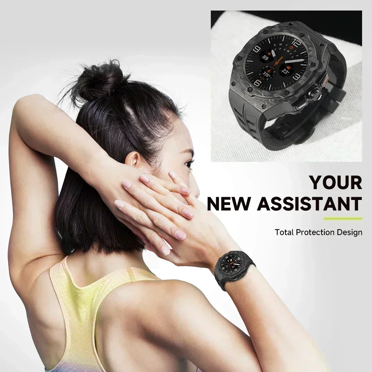 Luxe koolstofvezel modificatiekit voor Samsung Galaxy Watch Ultra 47 mm Carbon Case rubberen band voor Galaxy Watch 7 Ultra 47 mm