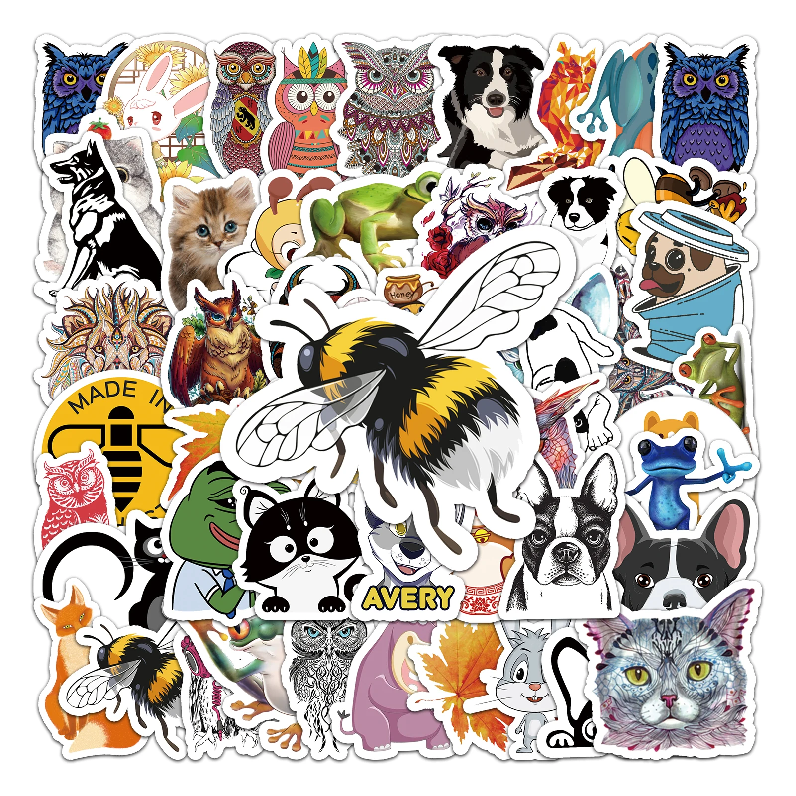 50Pcs Cute Animal Series series Cartoon Cute Waterproof Sticker Skateboarding Snowboard Retro Vinyl Sticker