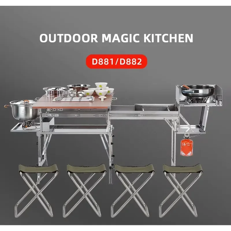 Foldable Camping Kitchen Box Portable Stainless Steel Aluminum RV Travel Durable Outdoor Cooking Storage Solution for Caravan