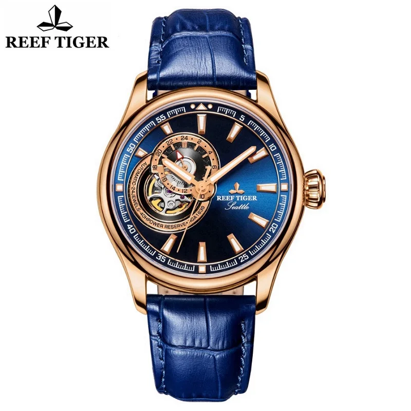 Reef Tiger/rt For Mens Watch Tourbillon Wristwatch Male Automatic Mechanical Skeleton Hollow Transparent Dial Relogio Masculino