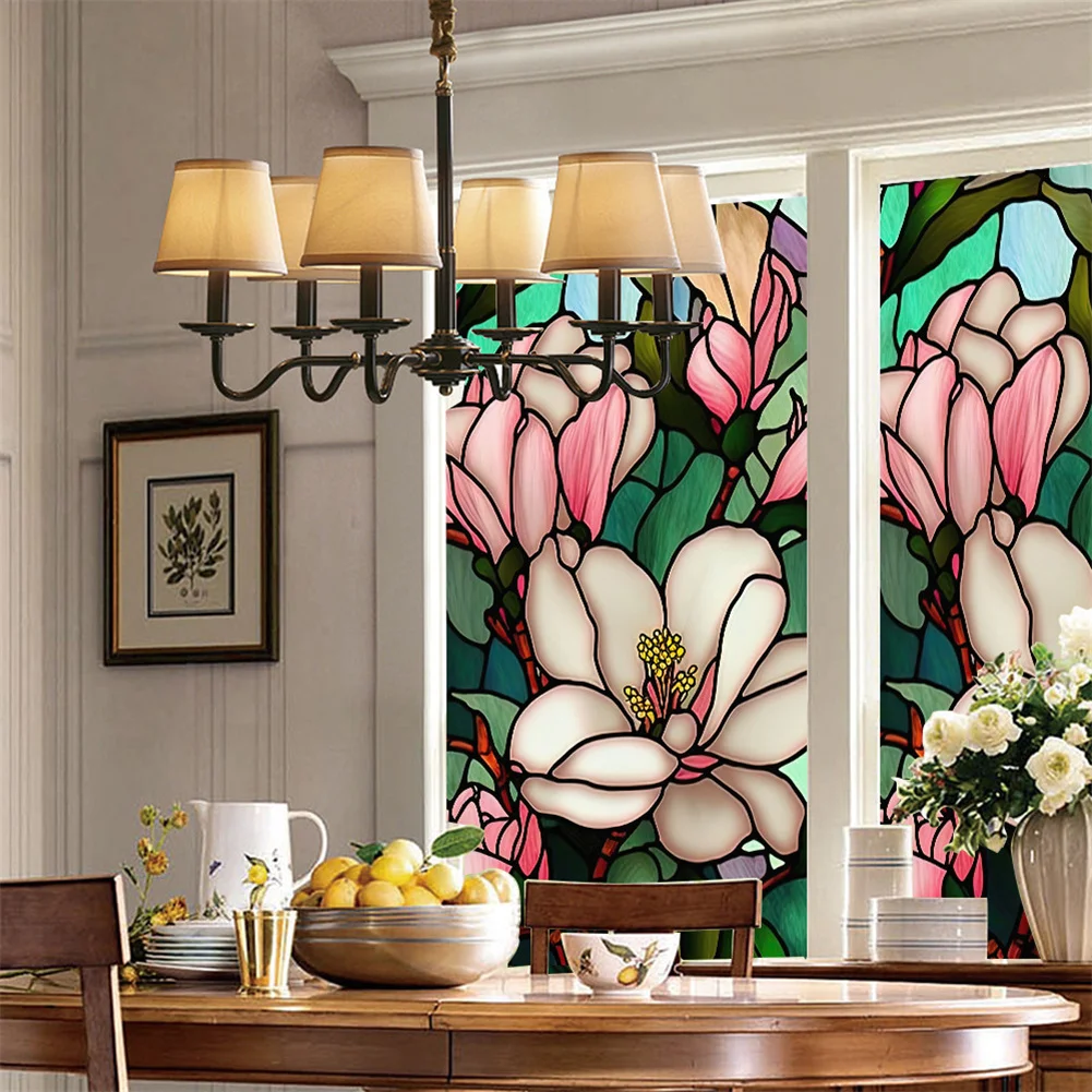 

Privacy Window Film, Stain Glass Window Film Self Adhesive, Removable Decorative Window Stickers Retro Floral for Window