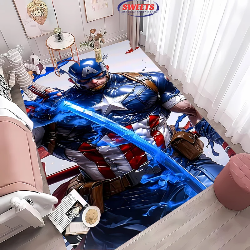 NO.2 New To Marvel Captain America Carpet, Living Room Bedroom Household Items, Kid's Room Sofa Mat, Doormat Anti-slip Rug, Gift