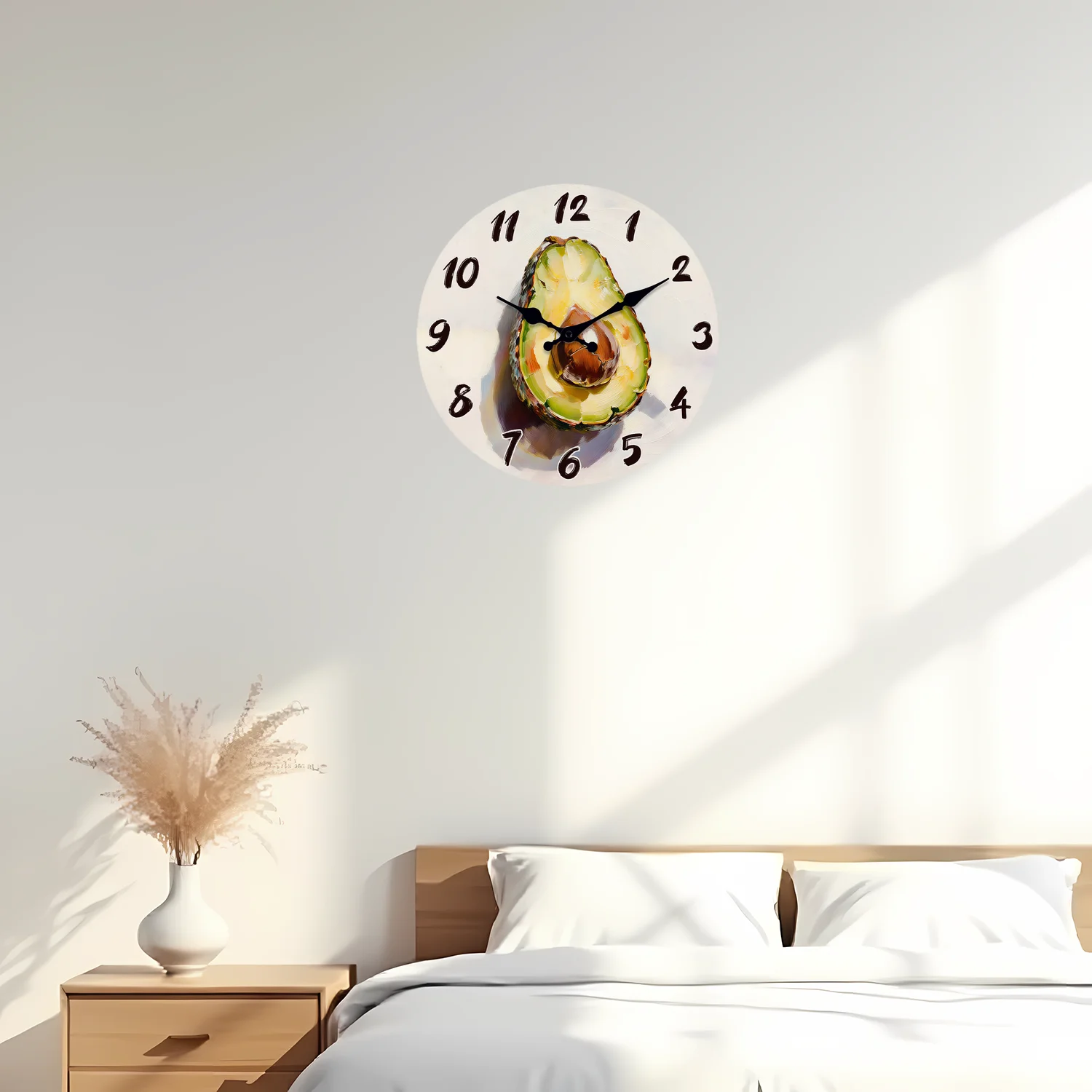 Avocado Pattern Wooden Wall Clock, 10-16inch Silent Wall Clocks, Aa Battery Powered, Suitable for Living Room, Bedroom, Kitchen, (Batteries Not Included) (Mother's Day, Easter, April Fool's Day)